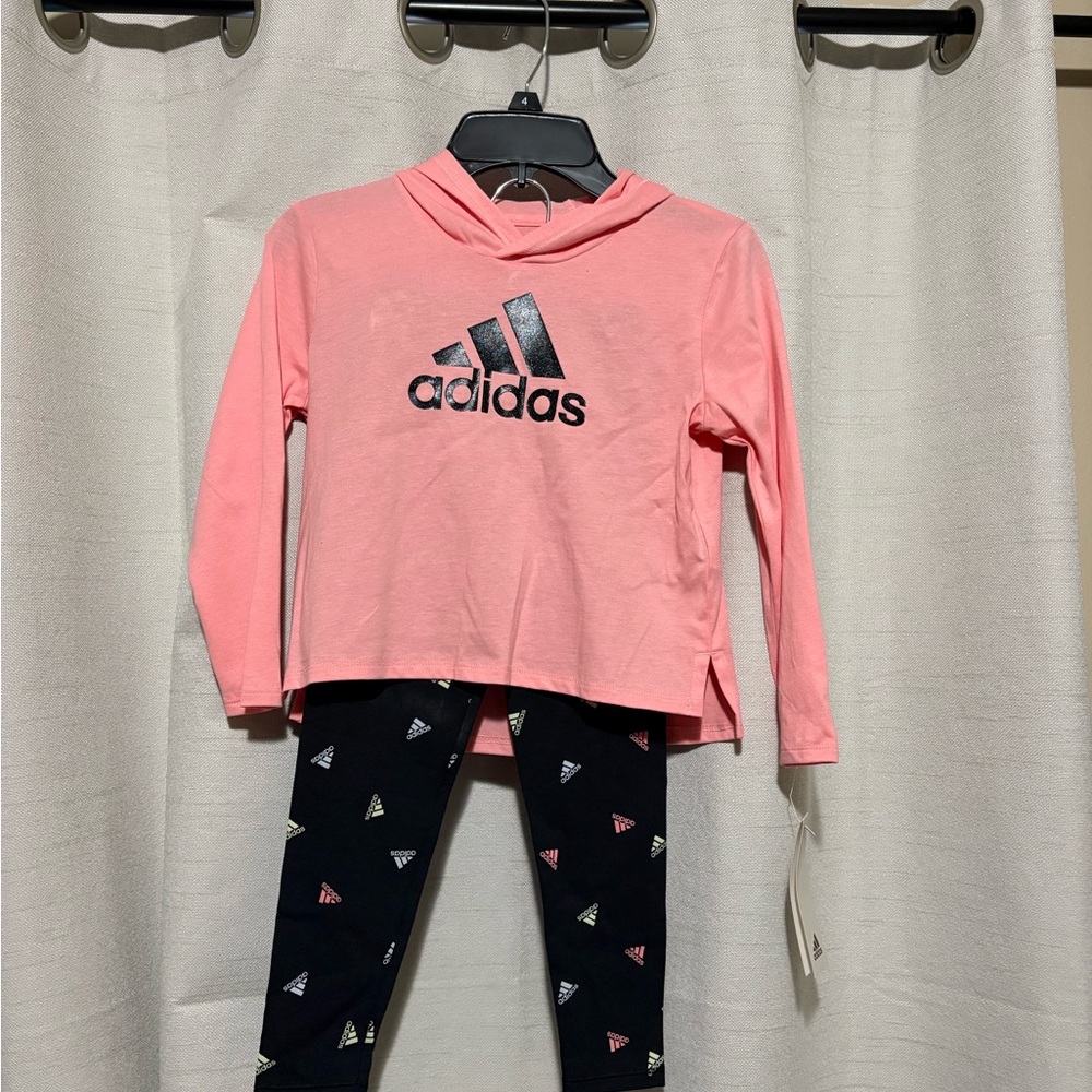 Adidas Coral Hoodie and Navy Leggings Set